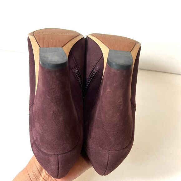 Franco Sarto Womens 8.5M Burgundy Suede Chunky Heels Zip Up Comfort Classic Pump - Picture 7 of 10